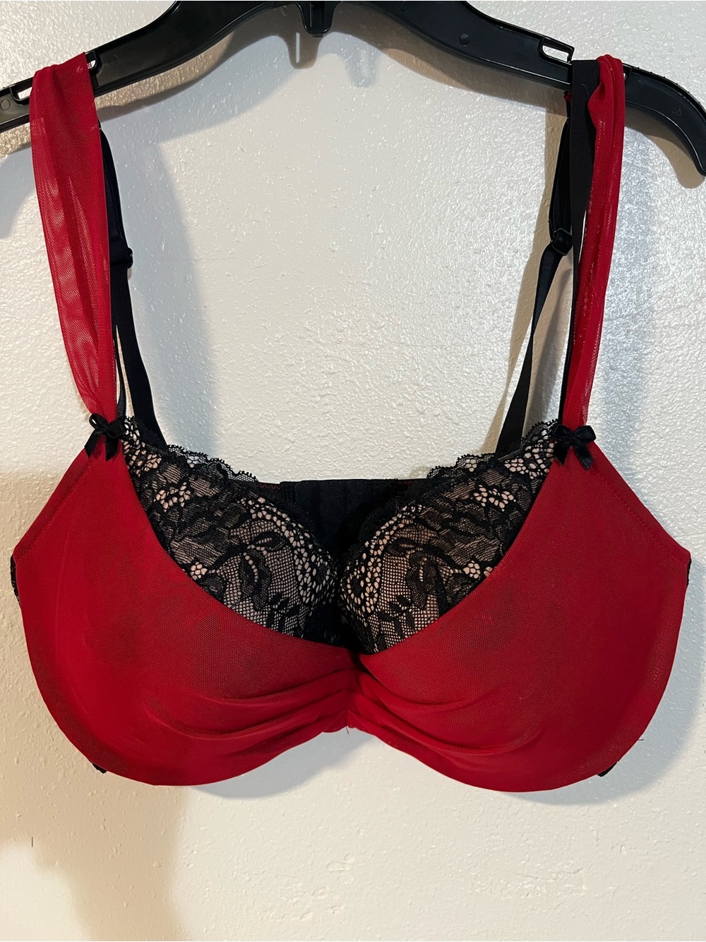 Adore Me Red and Black Lace Underwire Bra 34DDD
